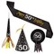 50th Birthday Party Supplies, Button Pin, Sash, Hat, Blower (Black, Gold, 4 Pieces)